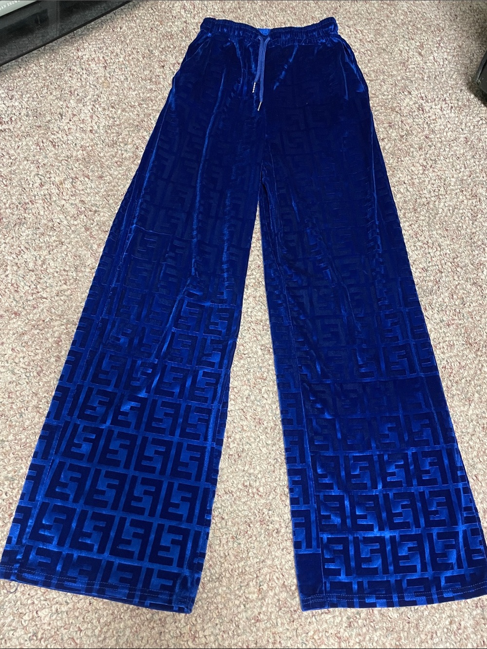 Royal Blue Velvet FF logo Wide-Leg drawstring pants - new
